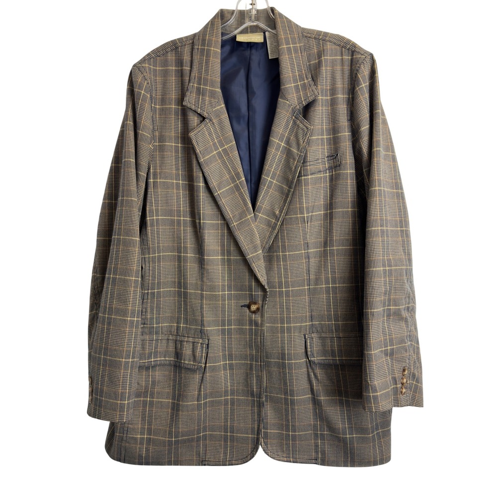 Liz Claiborne Lizwear Vintage Plaid Blazer Womens 14 Cotton Single Button Jacket